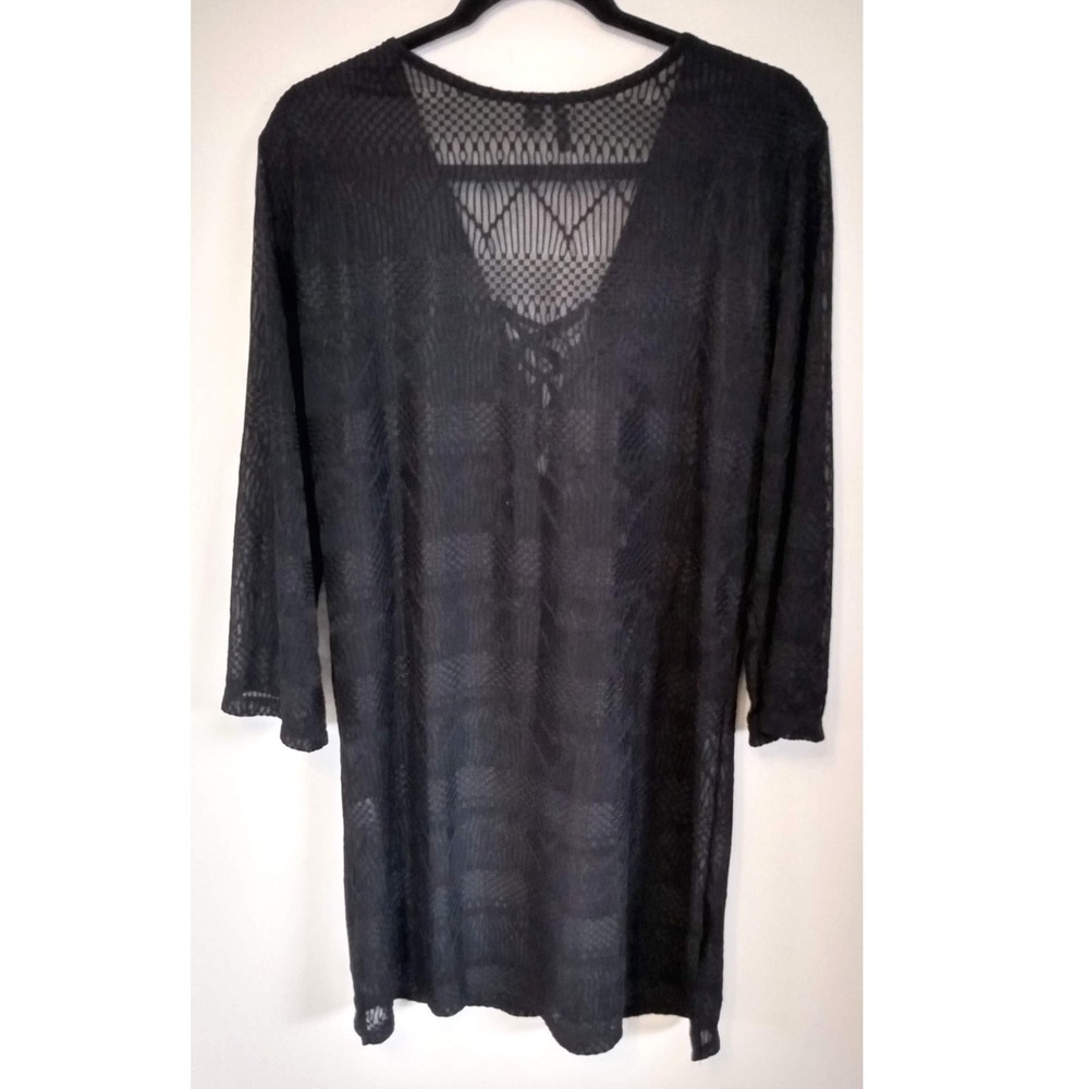 BREEZY Boho Lace Up Mesh Sheer Tunic COVER UP Whimsigoth XL Textured Jacquard - Picture 2 of 8